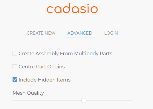 Onshape cadasio app advanced options