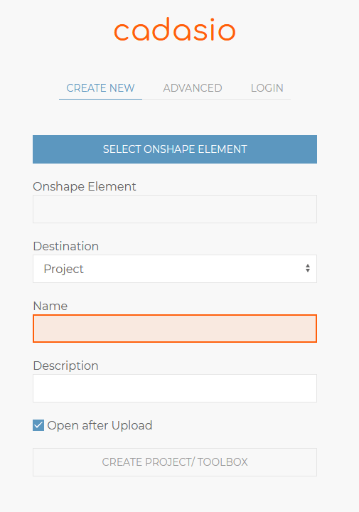 cadasio Onshape interface